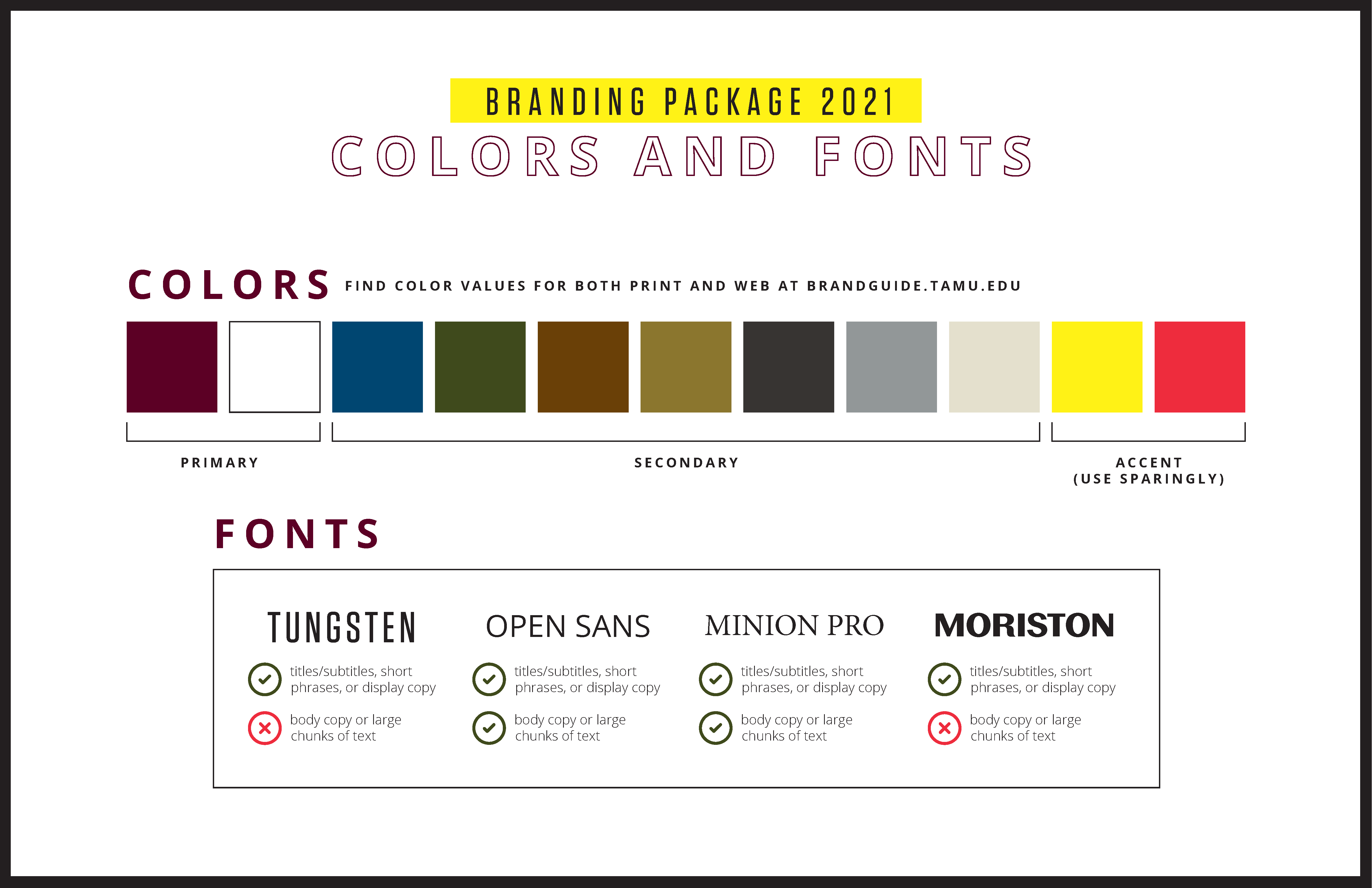 First Gen Symposium Branding Package colors and fonts page