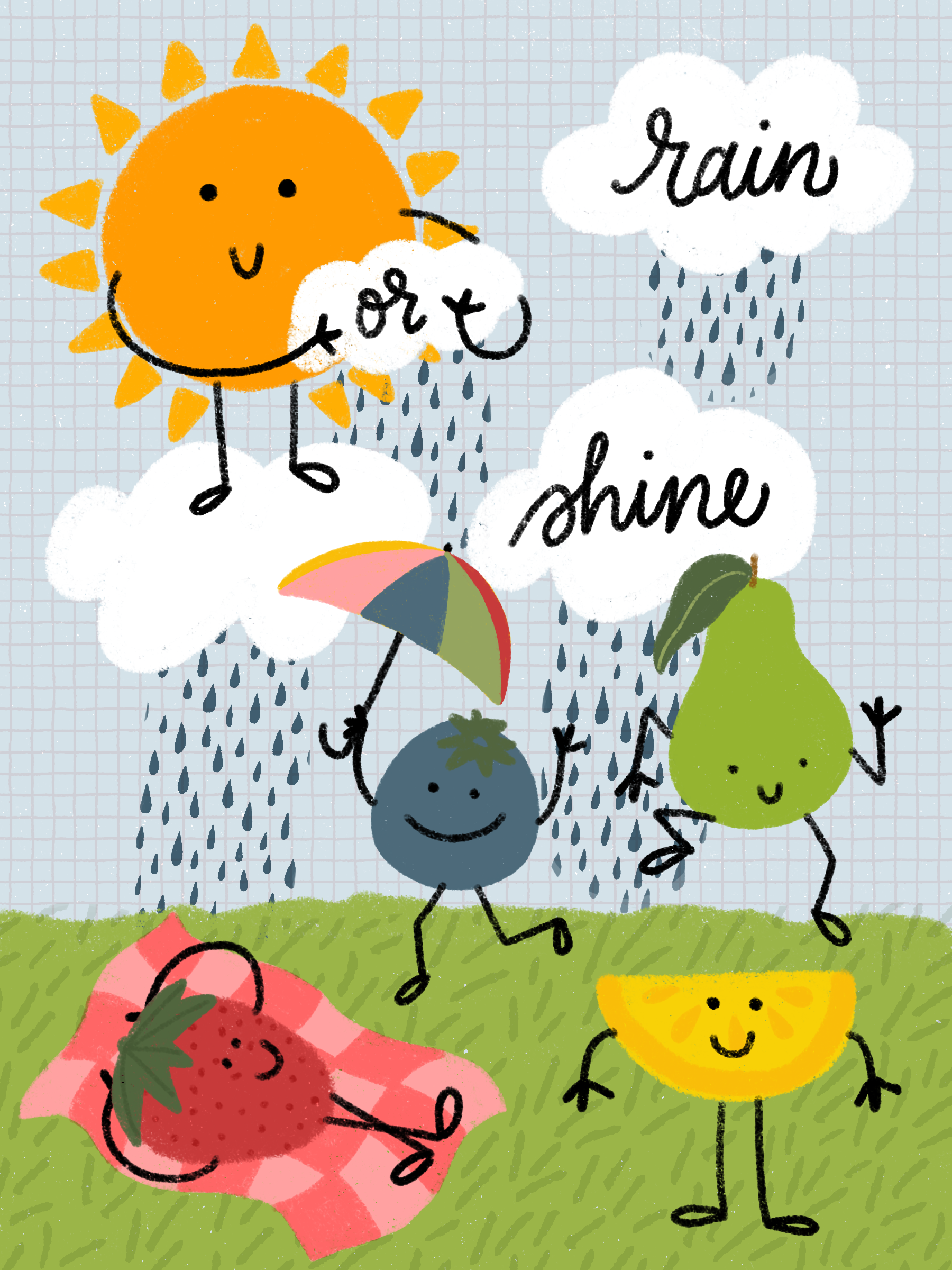 Illustrated rain or shine sticker